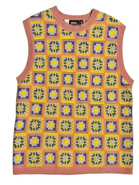 WESC Crochet Granny Square Sweater Vest Floral Patchwork Unisex Size M / L